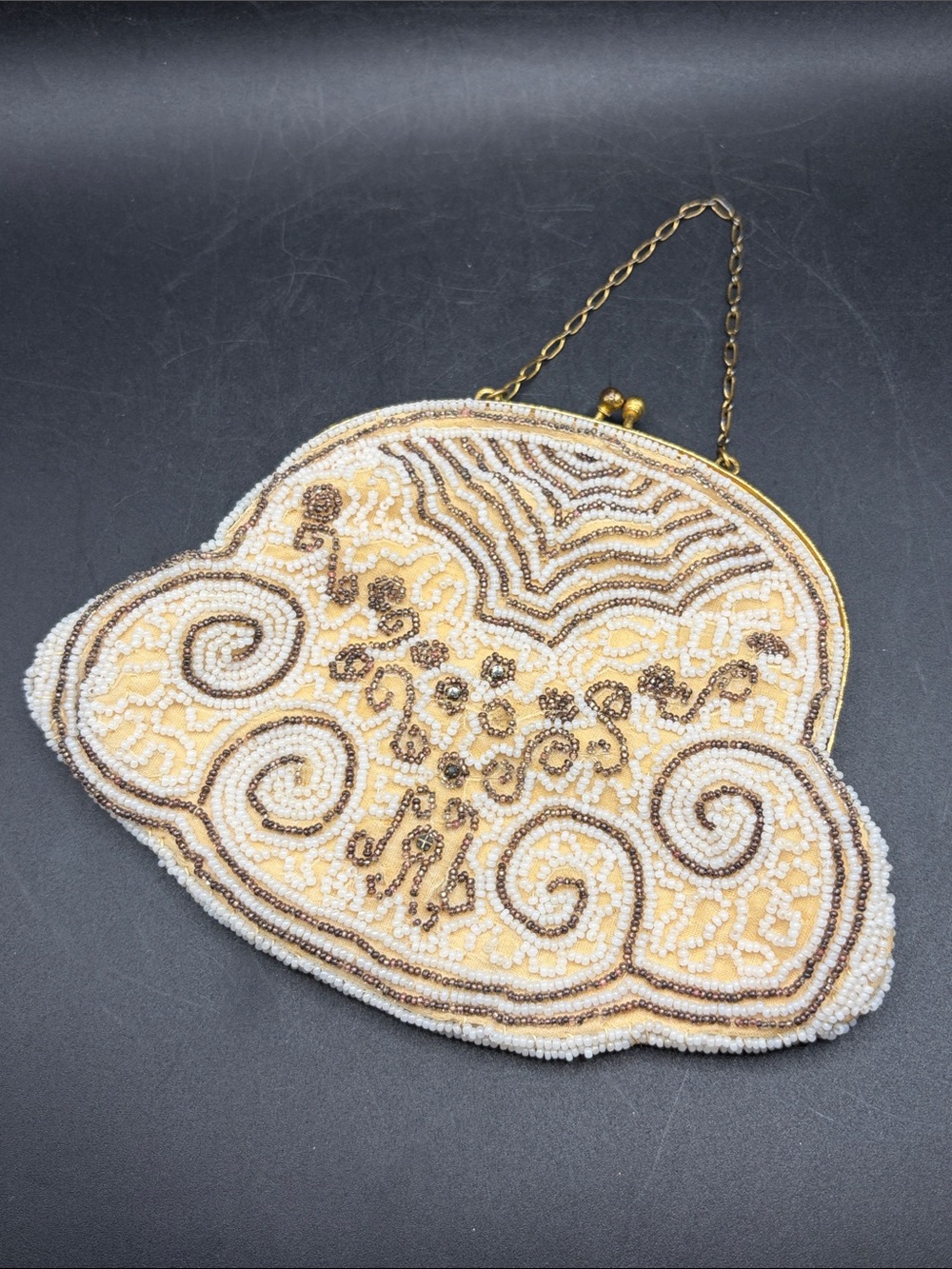 Vintage Art Deco Style Handmade Seed Beaded Purse Clutch Evening Bag Accessory